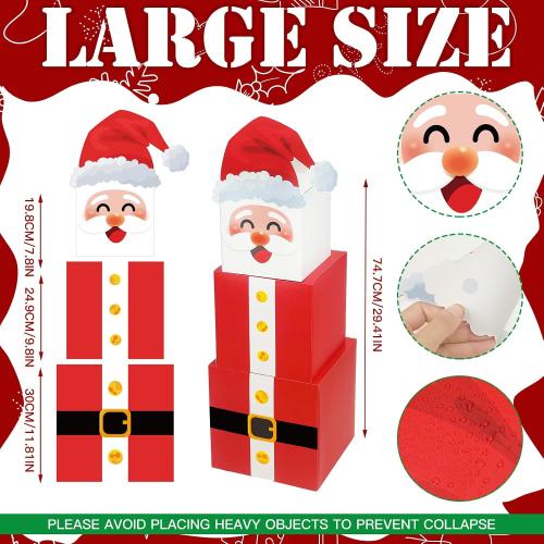 Moinchore 24 Pcs Christmas Gift Boxes Stackable Xmas Decorative Large Snowman, Reindeer, Santa, Nutcracker, Cardboard Nesting Decorations Stacking for Tree Decor