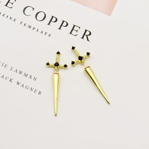 Gothic Sword Earrings Rhinestone Dagger Earrings Black Retro Sword Screw Earrings Cubic Zirconia Punk Sword Earrings Front Back Stud Earrings for Women