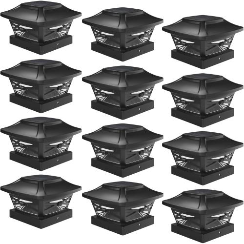 Davinci Lighting Renaissance Solar Outdoor Post Cap Lights - Includes Bases for 4x4 5x5 6x6 Posts - Bright LED Light - Slate Black (12 Pack)