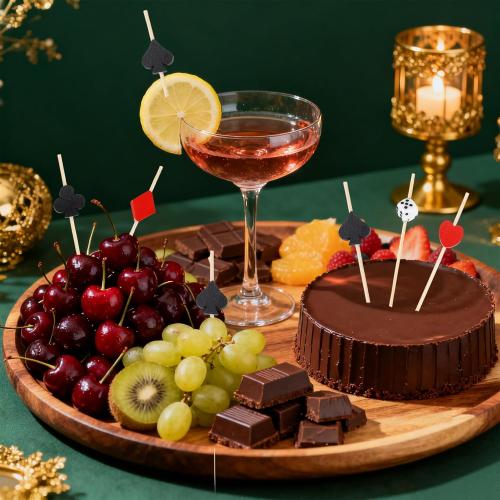 200pcs Casino Cocktail Picks Casino Theme Party Decorations 4.7inch Casino Dice Poker Toothpicks For Appetizers Fruit Cocktail Picks For Drinks Bamboo Toothpicks For Las Vegas Night Party Supplies