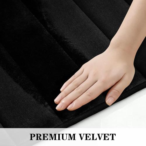 BYSURE Black Memory Foam Bathroom Rug Set 3 Piece, Non Slip Extra Soft Absorbent Washable & Dry Toilet Bath Mat Sets