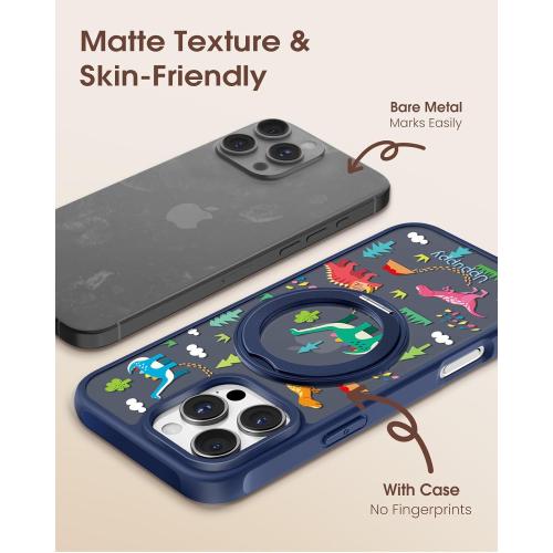 for iPhone 16pro Case - Compatible with MagSafe for Women Girls Bulit-in 360° Rotatable Magnetic Ring Holder Kickstand Cute Aesthetic Dinosaur Design for Apple 16pro