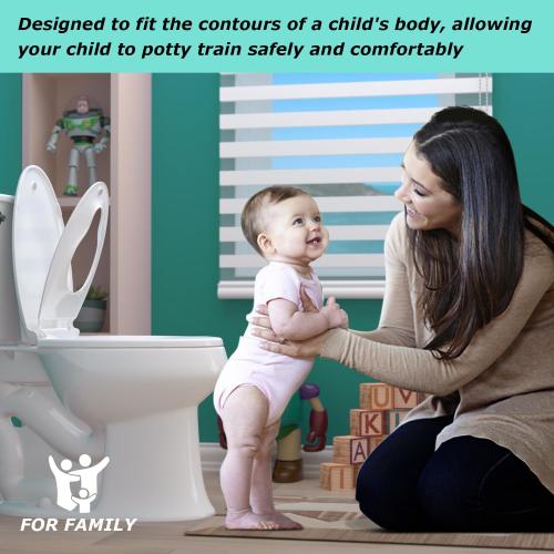 Size 18.5 Toilet Seat With Toddler Seat Built in, ELONGATED, Slow-Close, Potty Training For Kids, Easy To Install And Clean, Toddler Toilet Seat Attachment, Never Loosen, White, Oval(18.5)