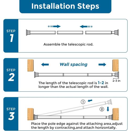 AIZESI Tension Rod 24 to 46 Inch, 1Pcs Silver Tension Rod Tension Curtain Rod, Spring Tension Rod No Drilling Adjustable Curtain Rod for window，kitchen，closet，doorway