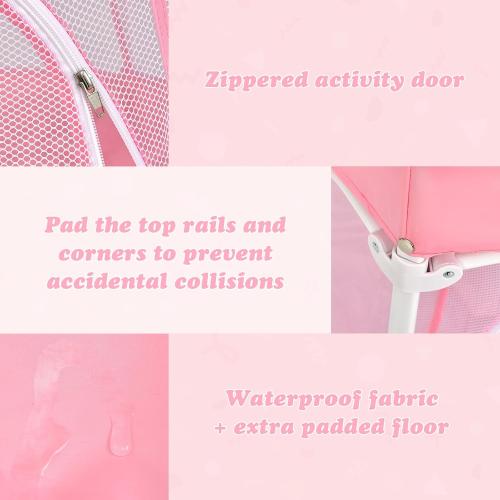 INFANS Baby Playpen with Removable Mesh & UV Canopy, 53 Portable Playhouse with Carry Bag, Dome, Padded Floor, Easy Folding Playard Activity Center (Light Pink)