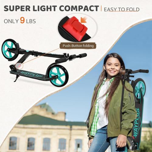 Kick Scooter for Ages 6 ,Kid, Teens & Adults. Max Load 240 LBS. Foldable, Lightweight, 8IN Big Wheels for Kids, Teen and Adults, 4 Adjustable Levels. Bearing ABEC9