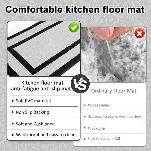 2Pcs Kitchen Anti-Fatigue Rugs 2 Size Non-Slip Kitchen Entryway Mat Waterproof Kitchen Mats Easy to Clean Kitchen Rugs for Kitchen Floor Office (Black, S & L)