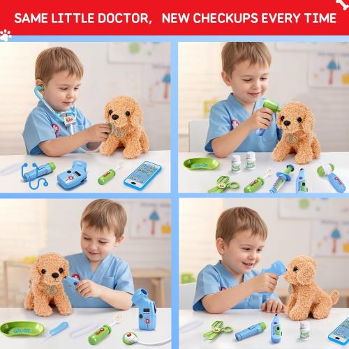 Meland Toy Doctor Kit for Kids - Pretend Play Doctor Set with Dog Toy, Carrying Bag, Stethoscope Toy & Dress Up Costume - Doctor Play Gift for Kids Toddlers Ages 3 4 5 6 Year Old for Role Play