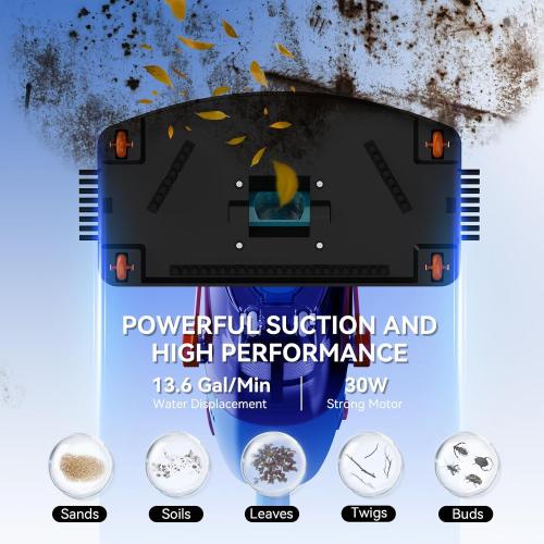 LVKE L2 Cordless Handheld Pool Vacuum for Above Ground Pool with Telescopic Pole, Strong Suction Power, Ideal for Deep Pool Cleaning, Blue