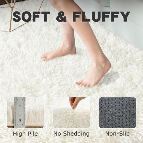Round White Rug for Bedroom, 5 ft Circle Area Rugs for Living Room, Soft Fluffy Shag Carpet for Teen Girls Boys Nursery Room Dorm Home Decor Aesthetic