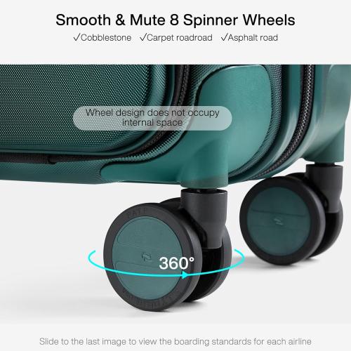 Hanke Grace Carry On Luggage with Wheels Airline Approved Hard Shell Suitcases with Front Pocket，Top Opening Luggage with TSA Lock for Short Business Travel，Blackish Green.