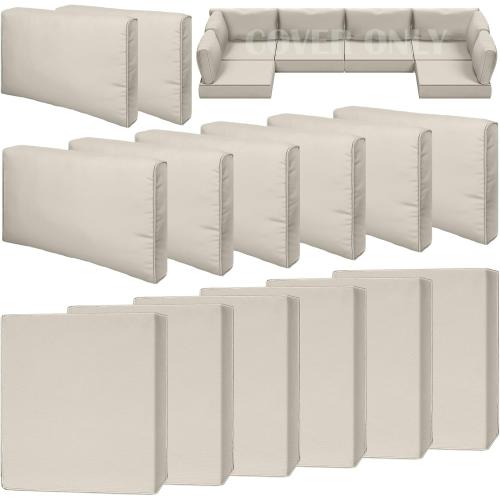 14 Piece Outdoor Patio Waterproof Cushion Covers, Fits 6-Seat Wicker Rattan Sectional Couch Chair Furniture Cover Replacement Set - Fade-Resistant Patio Cushion Covers with Zipper
