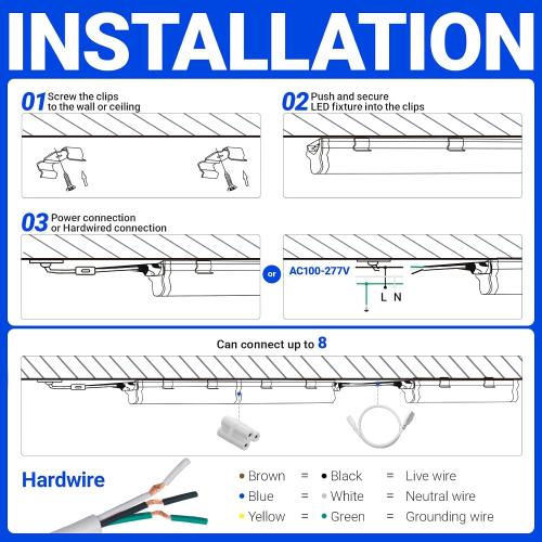 Barrina  LED T5 Integrated Single Fixture, 4FT, 2200lm, 6500K Super Bright White, 20W Utility LED Shop Light, Ceiling and Under Cabinet Light, Corded Electric with ON/Off Switch, ETL Listed