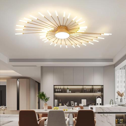 ziidoo Modern Ceiling Light, 42 1 Lights Metal Firework Designed Chic Led Lighting Fixture for Farmhouse Kitchen Dining Room Bedroom Hallway Living Room (Gold and Dark Gold)
