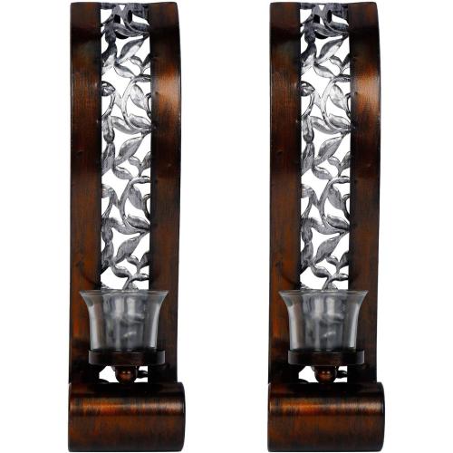 2 Pack Bronze Wall Sconce 14.4 x 3.5 Inch, with Tea Light Candle Holder Antique Bronze Style Metal Wall Art Decorations for Living Room, Bathroom, Dining Room and Office, Set of 2