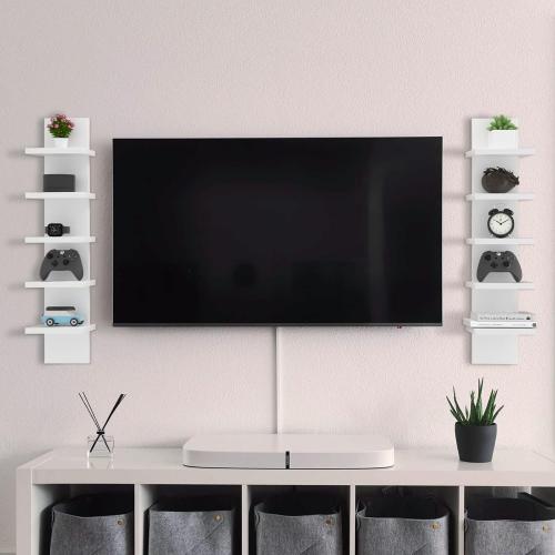 5 Tier Wall Shelf Unit, Small White Vertical Floating Shelf | Mordern Narrow Wall Mounted Shelves, Cute Space-saving Shelf for Bedroom, Bathroom, Living Room and Entryway