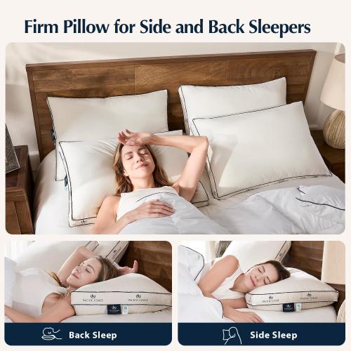 Pacific Coast Goose Feather and Down Bed Pillows for Side and Back Sleepers,  Set of 2, 100% Organic Cotton Cover, Firm Pillows, Gusseted Pillows of Hotel Collection