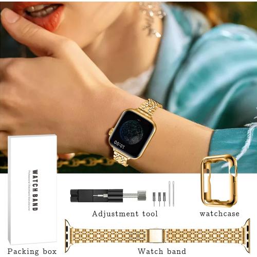 Slim Watch Band Compatible with Apple Watch 41mm 45mm 42mm 44mm 40mm 38mm Metal Stainless Steel Watchband Suitable for iWatch 11/10/9/8/7/6/5/4/3/2/1/SE Series Women Luxury Strap