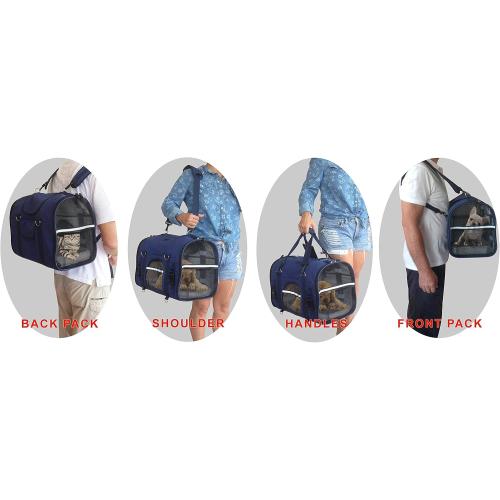 6-in-1 Sturdy Pet Carrier Backpack, Front Pack, Shoulder Bag, Pet Hand Bag, Car Seat Crate, Soft-Sided pet Carrier, Small Dog & Cat Travel Carrier, Size Large for Pets 18-21” Long, by Natuvalle.