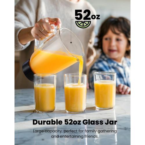 GDOR Professional Blender for Smoothies, 5 Functions, 1200 Peak Watts Smoothie Blender, 52 Oz Glass Jar & 24 Oz To-Go Cup Combo, Ice Crushing & Frozen Fruit, Self-Cleaning, Black