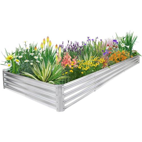 JERIA 12×4×1ft Raised Garden Bed with Support Rods,Galvanized Raised Garden Bed Kit Outdoor Metal Gardening Planter Box for Vegetable, Fruits, Flower
