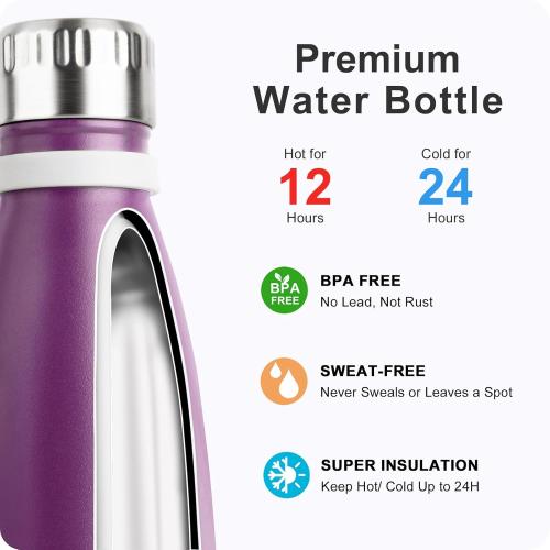 Kids Water Bottle-9 oz Small Water Bottle for School Stainless Steel Vacuum Insulated Leak Proof Cola Shape Mini Water Bottle for Boys Girls(Dark Purple)