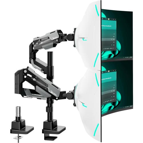 ARES WING Vertical Dual Monitor Mount - 24-57 Aluminum Heavy Duty Monitor Arms for 2 Monitors, Fully Adjustable Gas Spring Stacked Monitor Stand with 75/100/200 Vesa Mount, Black