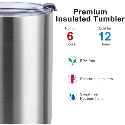 koodee 30 oz Tumbler with Handle Stainless Steel Double Wall Vacuum Insulated Tumbler Cup Coffee Travel Mug with Lid and Straw (30 oz, Stainless Steel)
