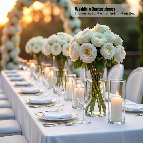 48-Pack Clear Glass Cylinder Vases, 4 Sizes (4/6/8/10 Inch) - Hurricane Floating Candle Holders & Flower Vases for Wedding, Table Centerpiece, Home Décor