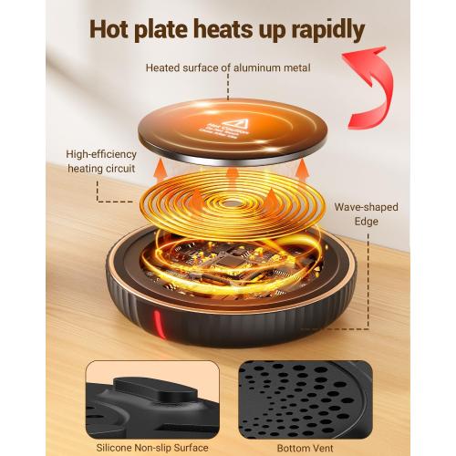 HouseGem Large Candle Warmer Plate - Coffee Cup Mug Warmer for Desk, Candle Melter, Electric Mug Heater for Beverages, Milk & Tea, Coffee Accessories Ideal Gifts Keep Cup Warm (Black)