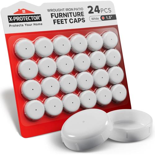 X-Protector Wrought Iron Patio Furniture Feet Caps - 24 PCS 1.5in - White Outdoor Chair Leg Floor Protectors - Plastic Outdoor Furniture Pads - Wrought Iron Chair Leg Caps - Protect Any Surfaces!