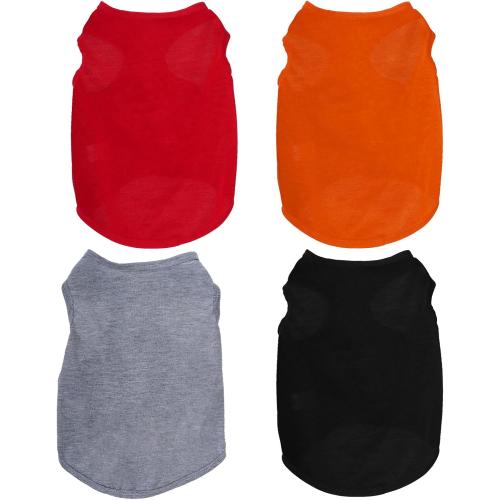 4 Pcs Cat Shirts Solid Color Dog Clothes Summer Sleeveless Pet T Shirts for Small Pet Dogs Cat (Black,Grey,Red,Orange, Medium)