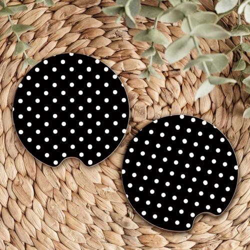 Ceramic Car Coasters – Absorbent Car Cup Holder Coaster Set for Women, Cute Aesthetic Car Accessories for Girls, 2 Pack (Jet Black)