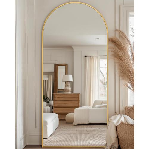 Full Length Mirror, 60x20 Floor Mirror, Arch Floor Standing Mirror Freestanding Arch Full Body Mirrors with Stand for Bedroom, Hanging Mounted Mirrors for Living Room Cloakroom, Gold