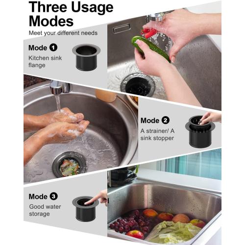 BOTEMY Extended Garbage Disposal Basket Strainer Stopper, Deep 304 Stainless Steel Kitchen Sink Flange for 3-1/2 Inch Standard Sink Drain Hole, Matte Black Deep Sink Disposal Stopper with Flange