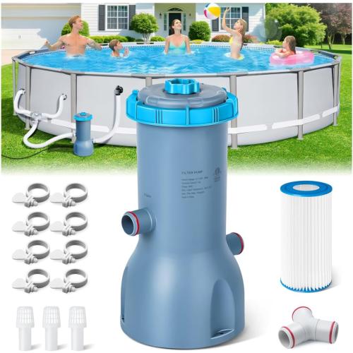 1000 GPH Pool Filter Pump for Above Ground Pools, Type A/C Cartridge Filter Pump System | Safety ETL Listed Above Ground Pool Pumps with GFCI, Improved Water Circulation and Filtration