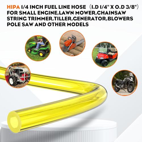 Hipa 10 Feet 1/4 Fuel Line Hose I.D 1/4 x O.D 3/8 (6.35 mm x 9.5 mm) Replace Tygon Fuel Line Tube for Small Engine Lawn Mower Chainsaw Trimmer Tiller Generator Blower Model Parts with Clamps