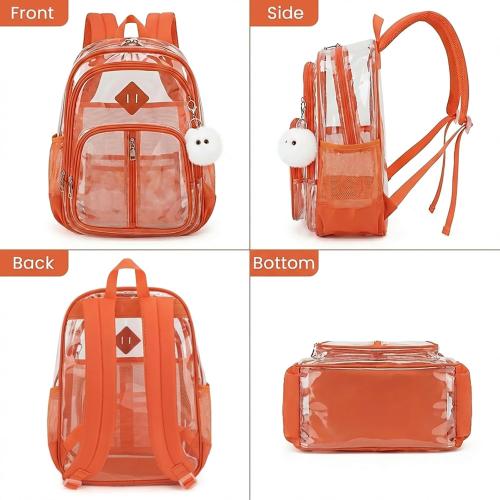 Clear Backpack for School Girls Boys, Heavy Duty Large Transparent See Through Women Bookbags for Travel College Workplace Security Approved - Orange