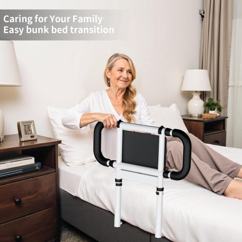 Color White Bed Rails for Elderly Adults Safety: Elderly Assistance Products with Adjustable Double Grips, Storage Pocket, Motion Sensor Light, Items for Elderly Bed Rail, Can Withstand 300lb(White)