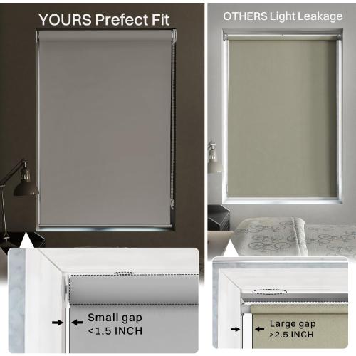 No Drill No Tools 100% Blackout Roller Shade | UV Protection | Easy-Care Fabric | Roller Blind for Windows & Doors | Pull Down Window Shade - Grey (44.5 W x 75 H)