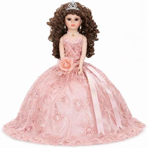18” Quinceañera Last Doll with Umbrella Dress Stand – Última Muñeca Mis Quince Años Keepsake, Traditional Hispanic Mis 15 Doll, Ceremony & Table Centerpiece, Fully Accessorized KK18725-29 (Blush)