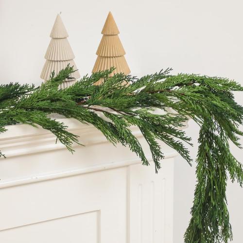 Jutom 2 PCS 9 ft Christmas Cedar Garland - Real Touch Cedar Needles Decorations Artificial Faux Holiday Greenery Garland for Seasonal Table, Mantel & Stair Decor