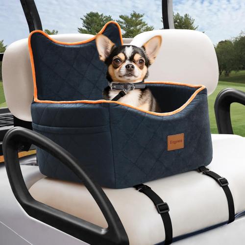 Black and Grey Universal Golf Cart Dog Seat for Small/Medium Dogs and Cats, Fully Detachable and Washable Pet Seat with Safety Leash Inside, Easy to Install/Flippable Seat Bottom Required