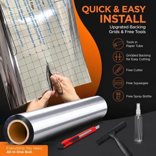 One Way Window Privacy Film Sun Heat Blocking, Reflective Mirror for Glass Windows Cover, Static Cling, Removable, Anti-UV, Anti-Glare Window Tint for Home, Black-Silver, 41.3 Inch * 78.74 Inch
