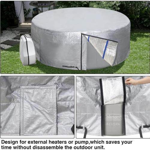 UCEDER Round Insulated Hot Tub Cover,Outdoor Waterproof Inflatable Hot Tub Thermal Cover with Install Door Design, Energy-Saving and Eco-Friendly Spa Cover for Keeping Warm