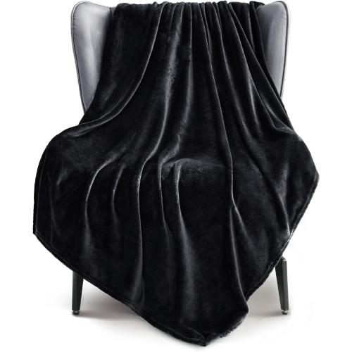 Exclusivo Mezcla Fleece Black Throw Blanket for Couch, Sofa, Super Soft and Warm Blankets, All Season, Cozy, Plush, Lightweight, 50x60 Inches