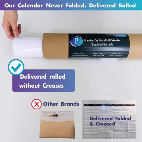 Dry Erase Monthly Extra Large White Board Calendar for Wall, 38 by 50, Jumbo Laminated Erasable One Month Whiteboard Calendar, Huge Oversized Blank 30-Day Poster with Lines and Squares