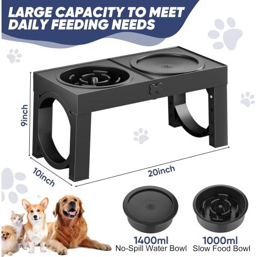 XIAZ Elevated Dog Bowls Large Breed Raised Dogs Bowl Stand Large/Medium Sized Dog Slow Feeder Dogs Bowls Food Water Stands 5 Heights Adjustable 9/11/12/14in Pet Feeder Dish Station