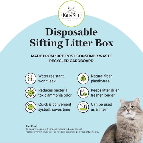 Kitty Sift (Set of 1 Litter Box & 5 Sifting Liners) Disposable Sifting Cat Litter Box Large, 6 Count, Durable Portable for Travel and Home Odor Control