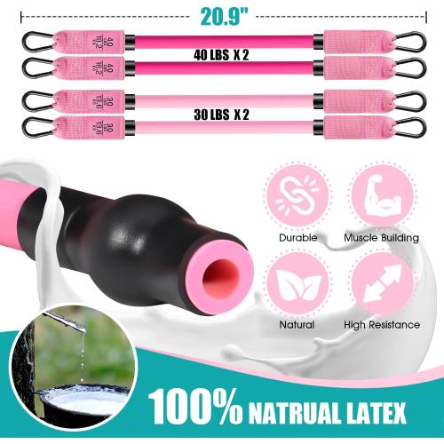 Pilates Bar Kit with Resistance Bands, Pilates Workout Equipment for Legs, Hip, Waist, Arm, Squats Exercise Equipment for Home Workouts, Adjustable 3-Section Pilates Bar Kit for Women & Men